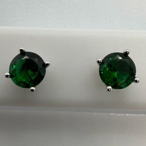 6mm Green Nano Emerald Stud Earrings 925 Sterling Silver, Round Cut NEW